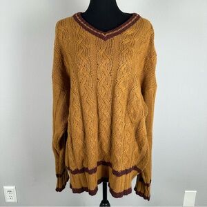 Vintage Varsity Cable Knit Pullover Sweater Sz XL Yellow Red Tennis Harry Potter